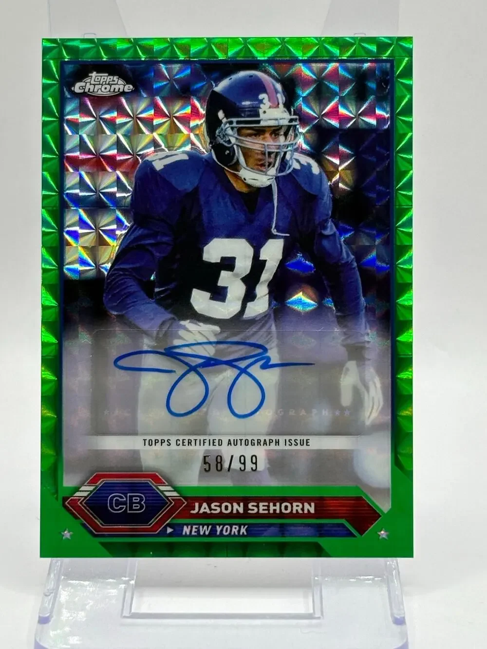 2023 Topps Chrome Jason Sehorn Green Geometric Refractor Auto 58/99 SP Giants